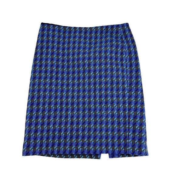 Talbots Skirt Knee Length Houndstooth Wool Blend Blue Lined Size 10P - Picture 1 of 9